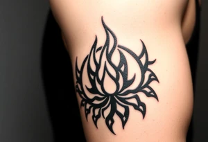 flame in a blooming roots circle tattoo idea