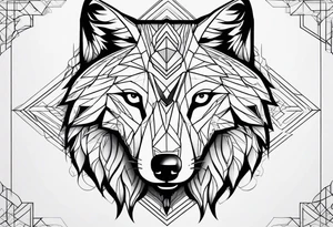 with a geometric wolf and a pattern around it tattoo idea