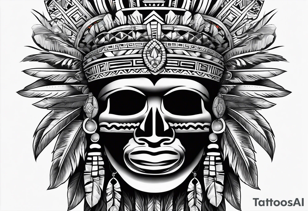 mexican aztec with fur head on head tattoo idea