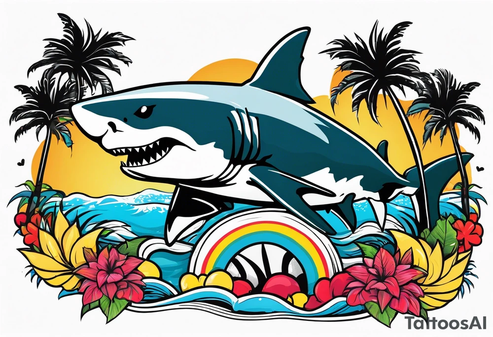 Great white shark, hurricane, palm trees, $$$$$$ tattoo idea