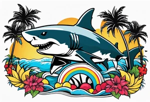 Great white shark, hurricane, palm trees, $$$$$$ tattoo idea