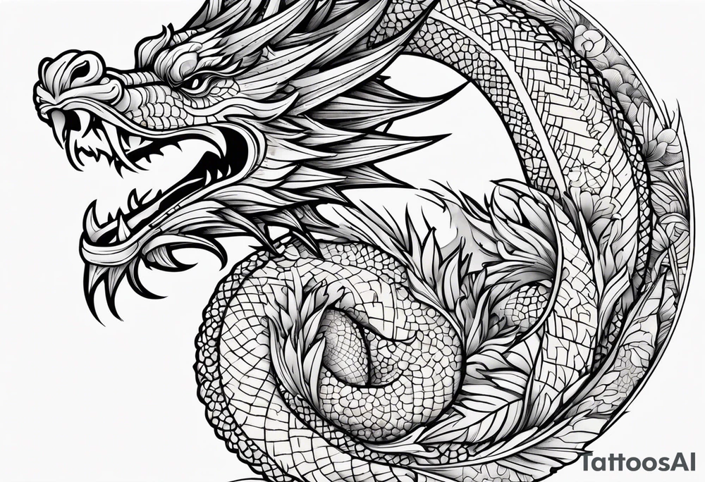 Boussole avec toute les directions entourée de dragon asiatique avec leur perle tattoo idea