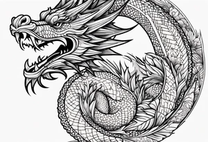 Boussole avec toute les directions entourée de dragon asiatique avec leur perle tattoo idea
