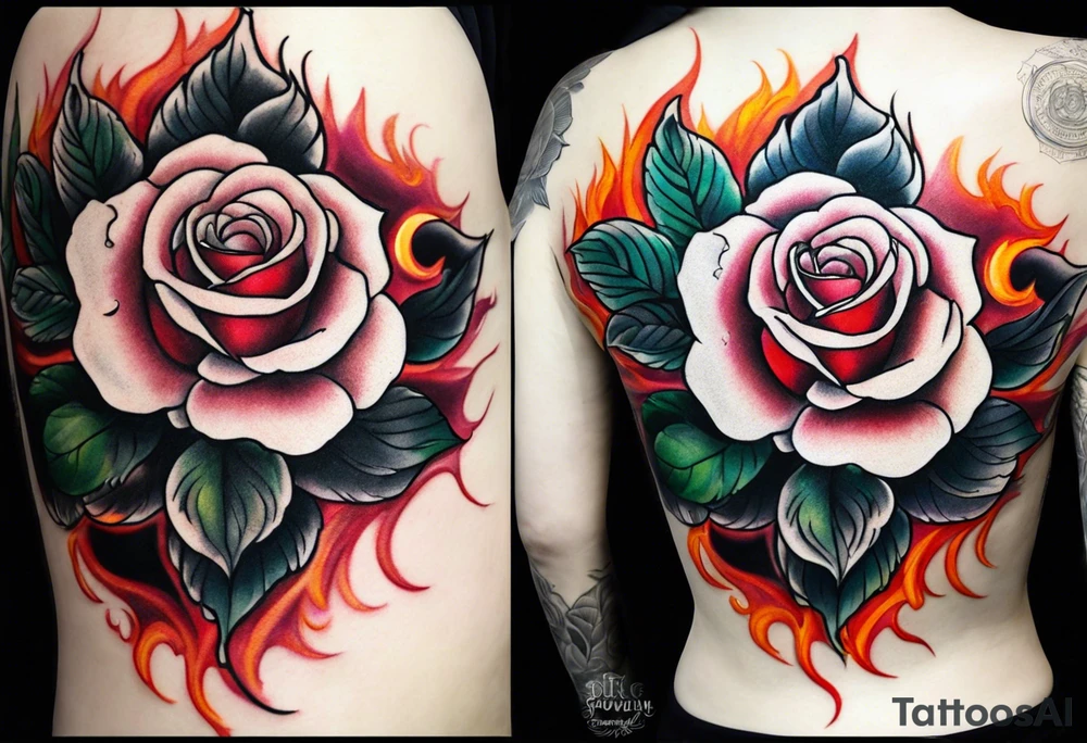 Black rose burning tattoo idea
