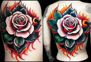 Black rose burning tattoo idea