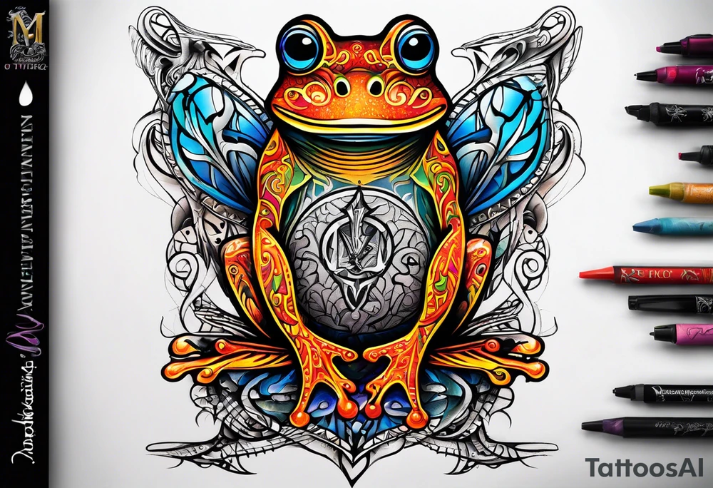 Hour glass letters m d y Barb wire tribal frog tattoo idea