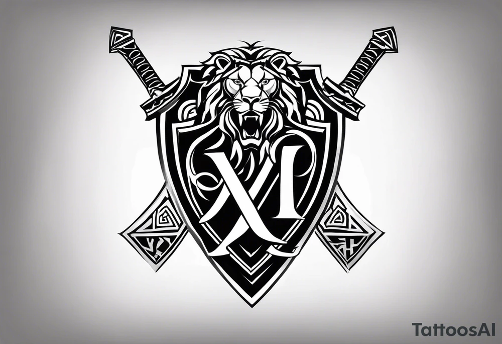 Valhalla shield sword valknut lion tattoo idea