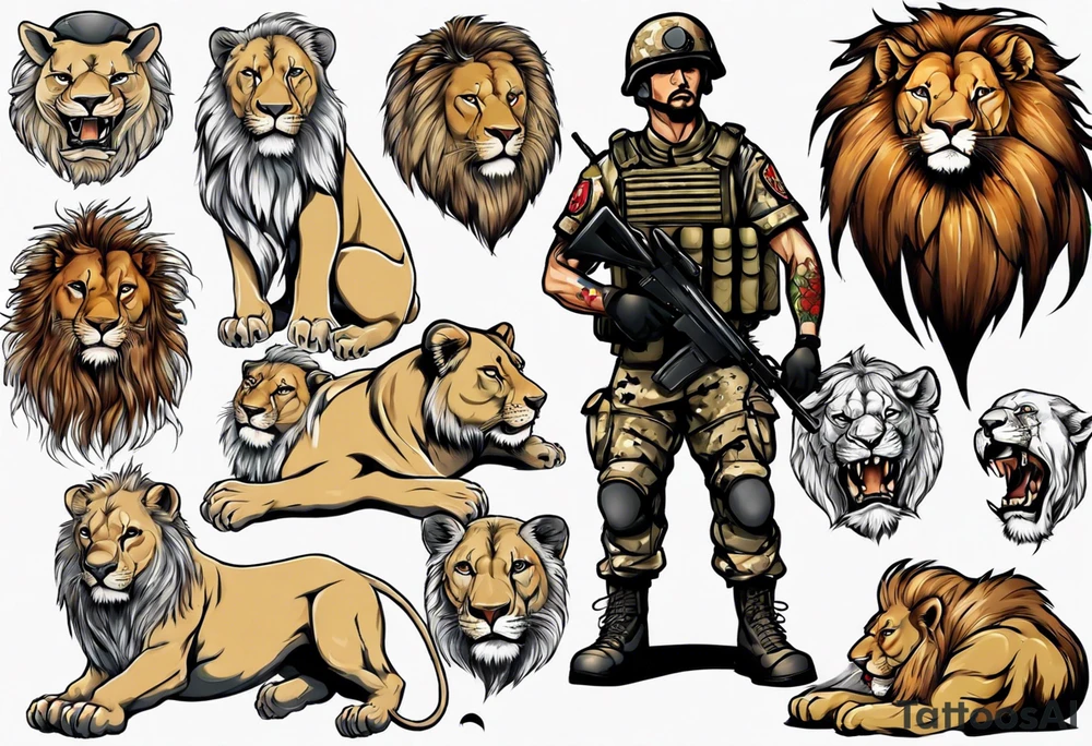 a soldier with a lion tattoo idea