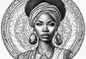 Black woman, enlightenment, wisdom, astronomy, cancer zodiac, natural tattoo idea