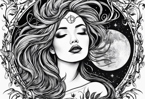 virgo sign made out of tree roots and woman in moon tattoo idea