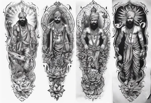 full Leg sleeve tattoo. im from punjab and value equality, social justice, service to humanity, and tolerance for other religions tattoo idea