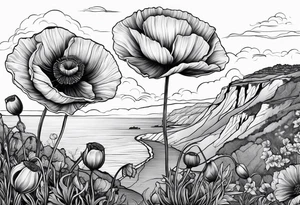 Poppy growing on cliff tattoo idea