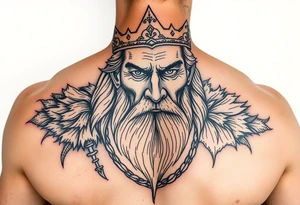 A powerful king showing his age from the long journey. Strong, courageous and compassionate. tattoo idea