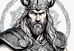 Thor with Viking runes in the background as a vignette tattoo idea