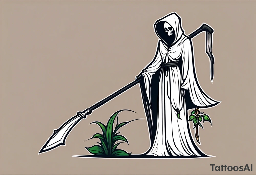 cute feminine grim reaper with scythe and nightshade tattoo idea