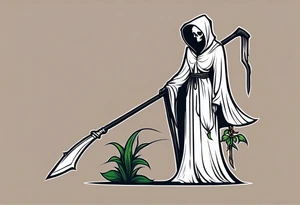 cute feminine grim reaper with scythe and nightshade tattoo idea