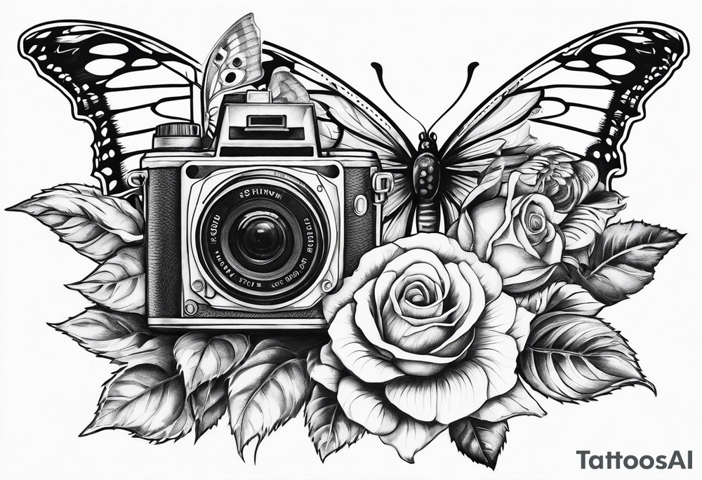 Flower : rose , sunflower, camera, butterfly tattoo idea