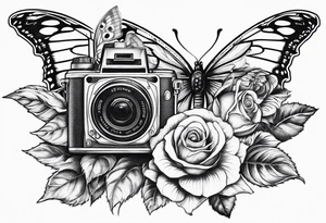 Flower : rose , sunflower, camera, butterfly tattoo idea