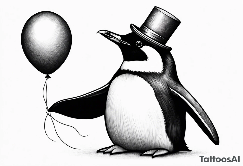 Realistic Penguin with a party hat and a ballon tattoo idea Realistic Penguin with a party hat and a ballon tattoo idea