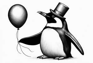 Realistic Penguin with a party hat and a ballon tattoo idea