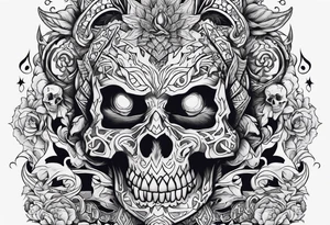 Name KIHURANI with background of skulls and demons while burning tattoo idea