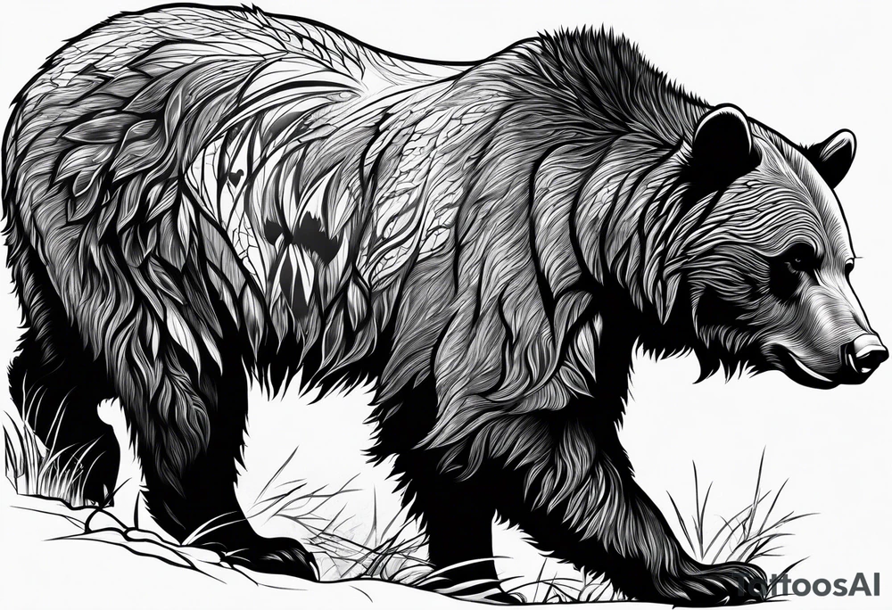 A grizzly bear scene hunting a wolf in the wild tattoo idea A grizzly bear scene hunting a wolf in the wild tattoo idea