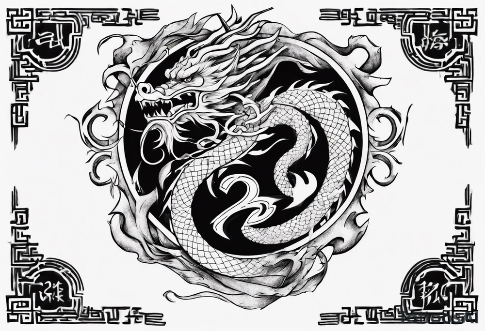 Number 24 with a Chinese dragon around it tattoo idea