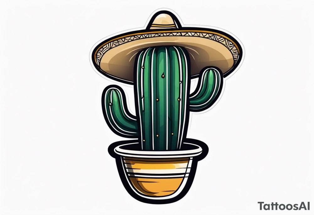 wide Cactus wearing a sombrero black and grey tattoo idea