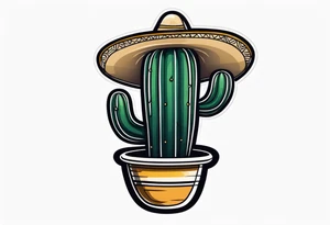wide Cactus wearing a sombrero black and grey tattoo idea