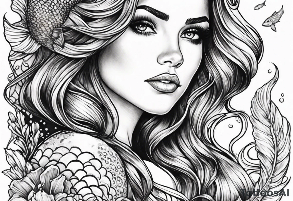 Brunette mermaid on rock tattoo idea