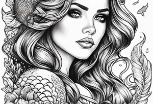 Brunette mermaid on rock tattoo idea