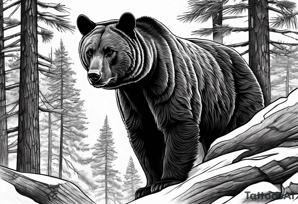 Pine forest black bear snd puma tattoo idea