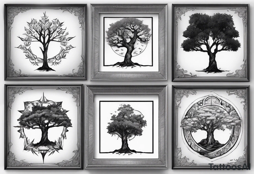 POV under a tree square framed tattoo idea