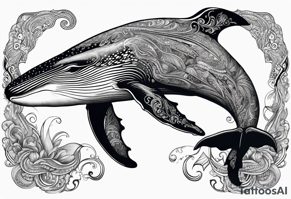Backwards Breaching North Pacific humpback whale paisley tattoo idea