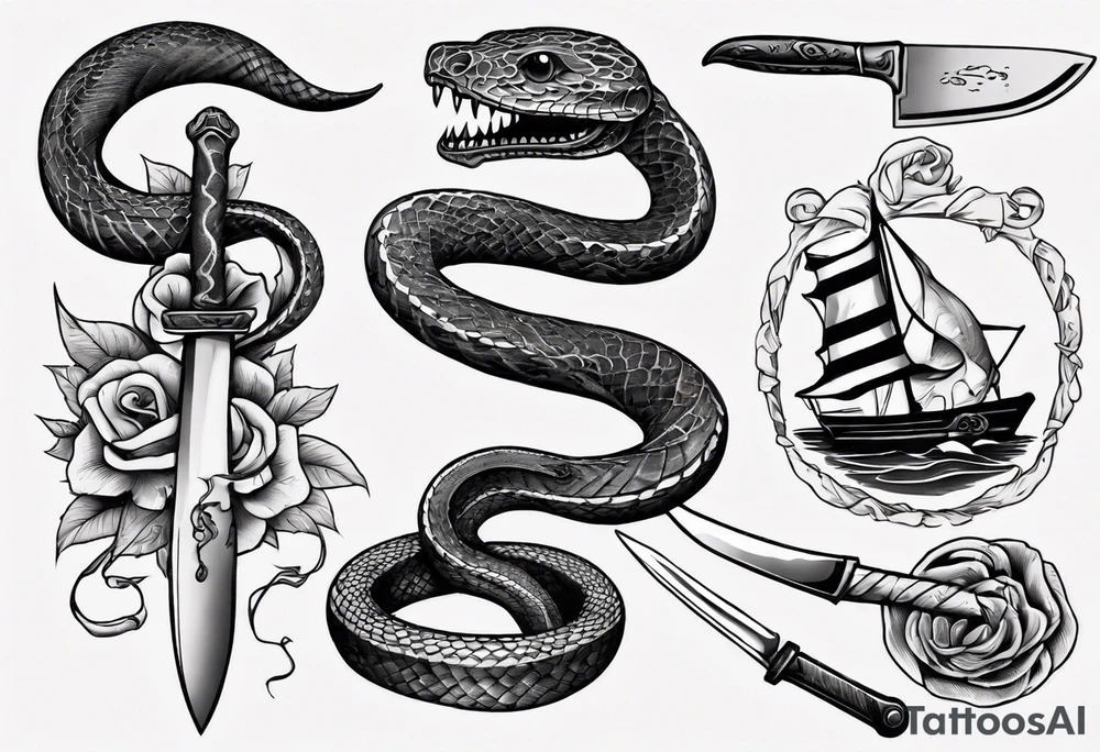 A snake wrapping a knife tattoo idea