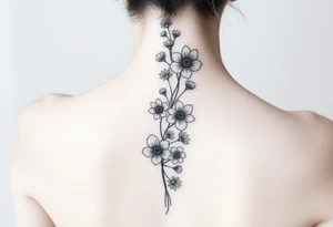 Delicate flowers vertically down the spine tattoo idea