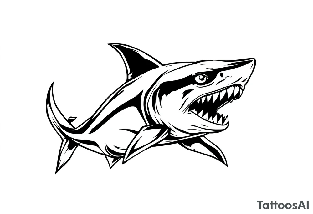 Masculine strong shark flowing tattoo idea