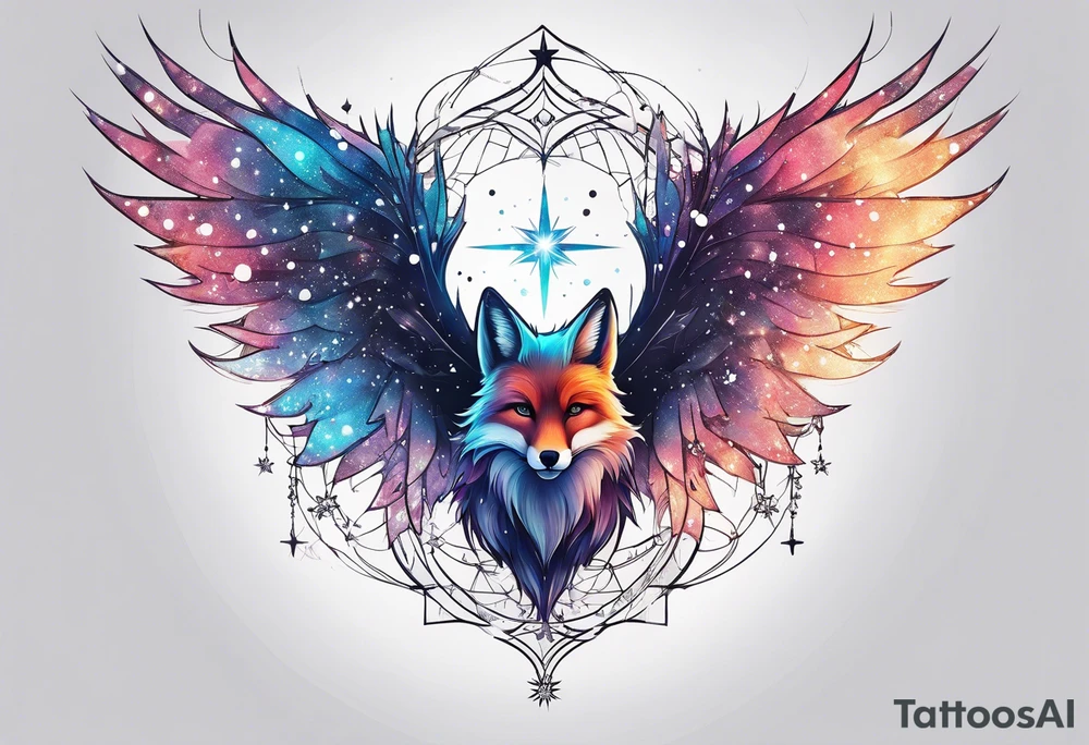 Constellation, wing , snow , cross , fox tattoo idea