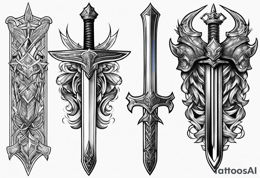 Armor arms full with sword tattoo idea