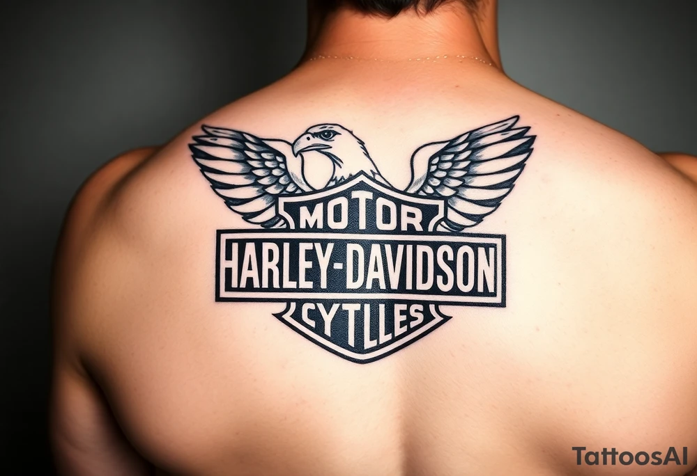 Harley Davidson logo with bald eagle American flag background tattoo idea