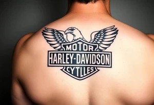 Harley Davidson logo with bald eagle American flag background tattoo idea