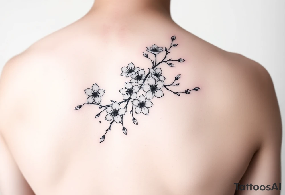 delicate cherry blossoms swirling in spring breeze with petals tattoo idea