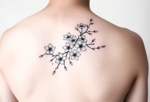 delicate cherry blossoms swirling in spring breeze with petals tattoo idea