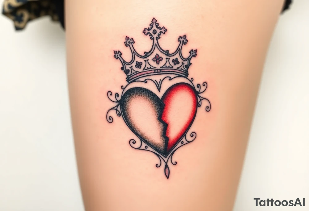Powerful, crown, queen, broken heart tattoo idea