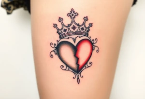 Powerful, crown, queen, broken heart tattoo idea