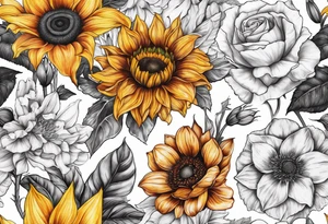 sunflower lily poppy rose tattoo idea