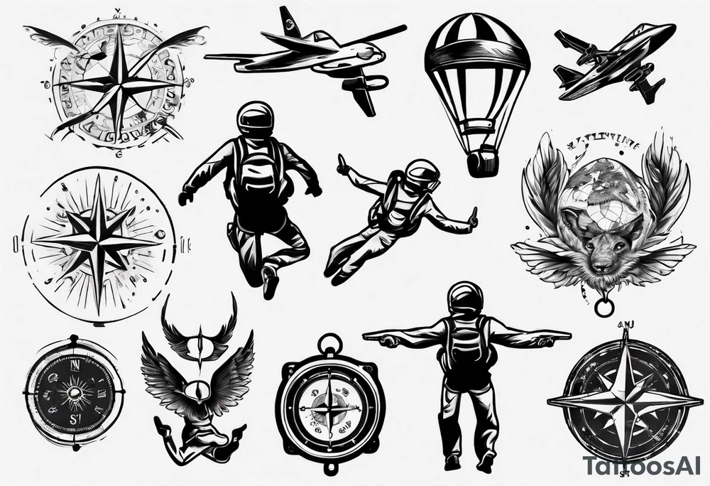 skydiving, shooting guns, adventure, compass tattoo idea