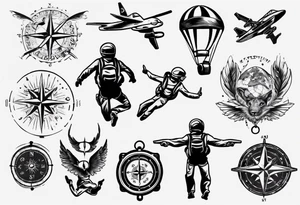 skydiving, shooting guns, adventure, compass tattoo idea