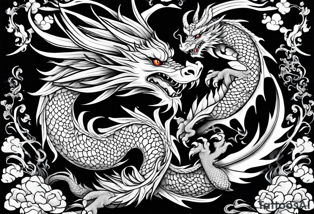 dragon with black background tattoo idea