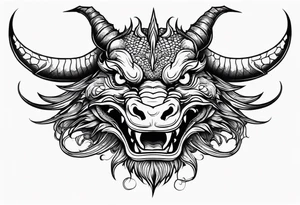 Dragon head facing front, tattoo should look old school Japanese way, dragon mouth should not be open. Long horn tattoo idea